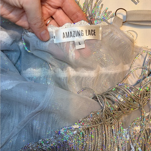 Amazing Lace Shimmering Silver Dress - Picture 5 of 9